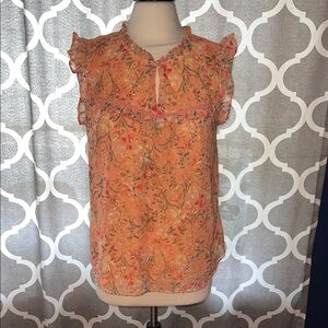 Lauren Conrad Floral Orange Ruffle Sleeve Women's Top